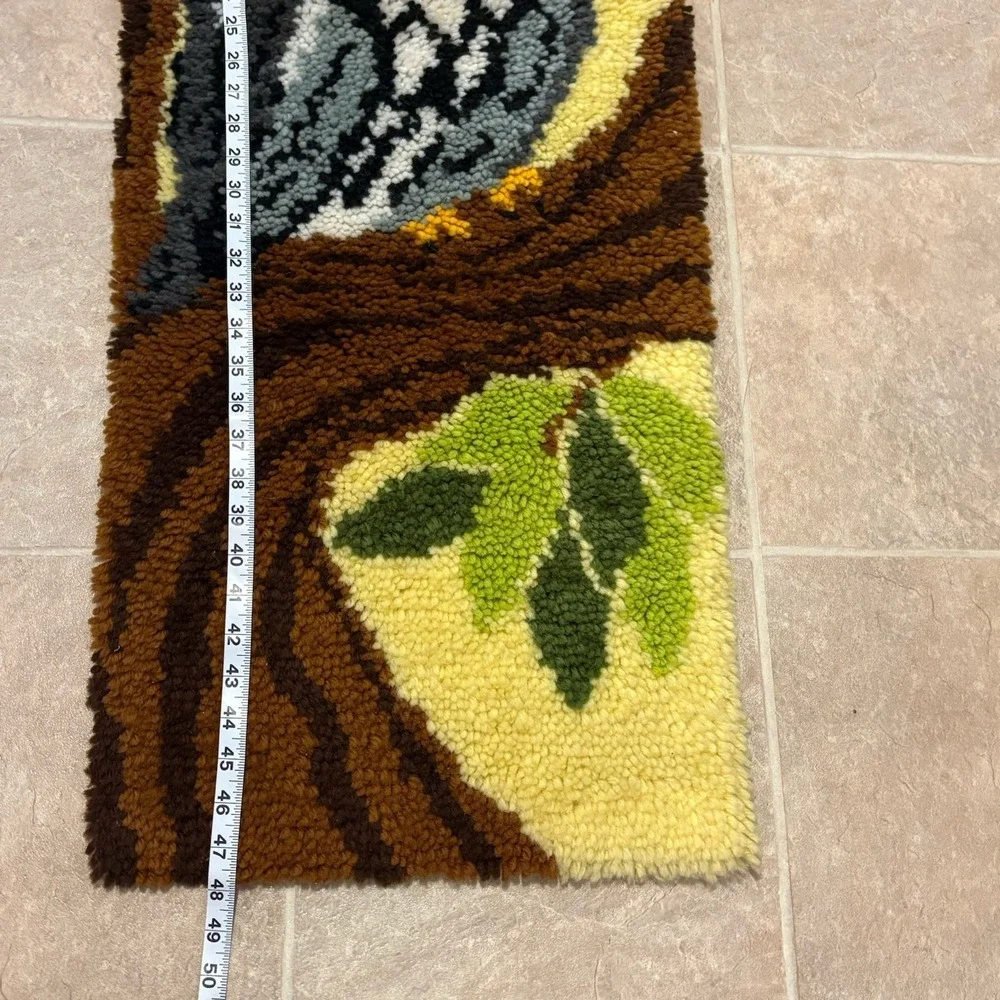 1970s Large Vintage Great Gray Owl Latch Hook Wall Hanging 16x48‎